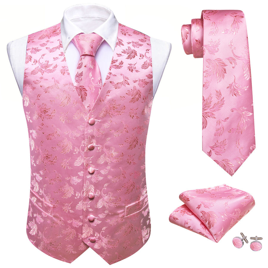 Pink Floral Silk Men's Vest Set vest set    - Sophisticated Gentlemen