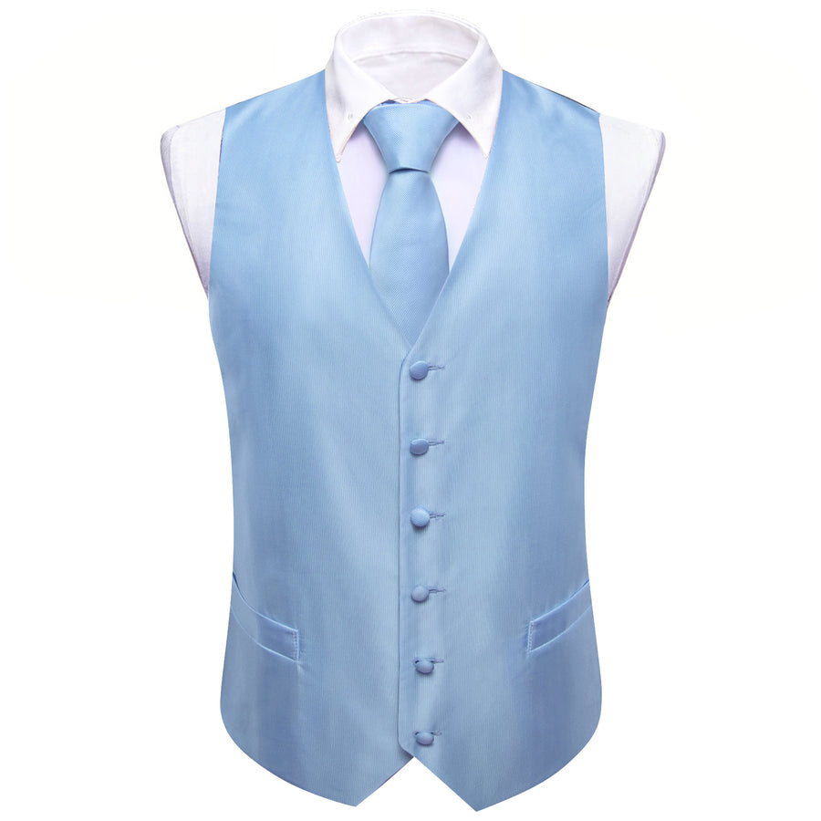 Light Sky Blue Striped Silk Men's Vest Set vest set    - Sophisticated Gentlemen