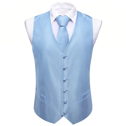 Light Sky Blue Striped Silk Men's Vest Set vest set    - Sophisticated Gentlemen