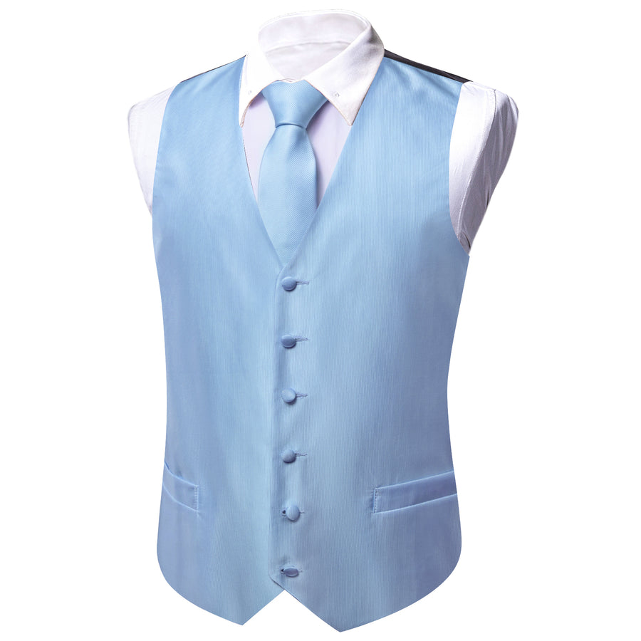 Light Sky Blue Striped Silk Men's Vest Set vest set    - Sophisticated Gentlemen