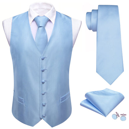 Light Sky Blue Striped Silk Men's Vest Set vest set    - Sophisticated Gentlemen