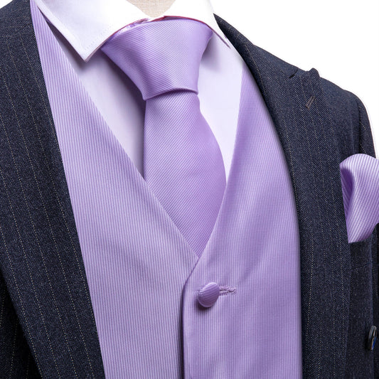 Light Purple Silk Vest Set vest set S (Chest 40")   - Sophisticated Gentlemen