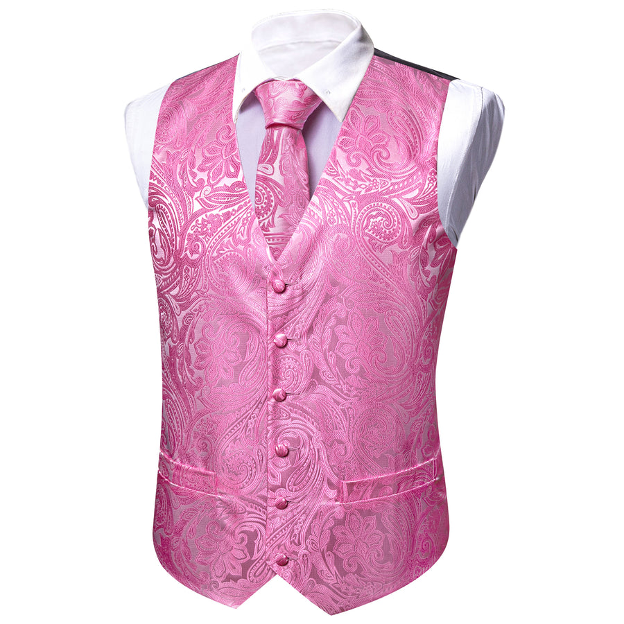 Hot Pink Paisley Silk Men's Vest Set vest set    - Sophisticated Gentlemen