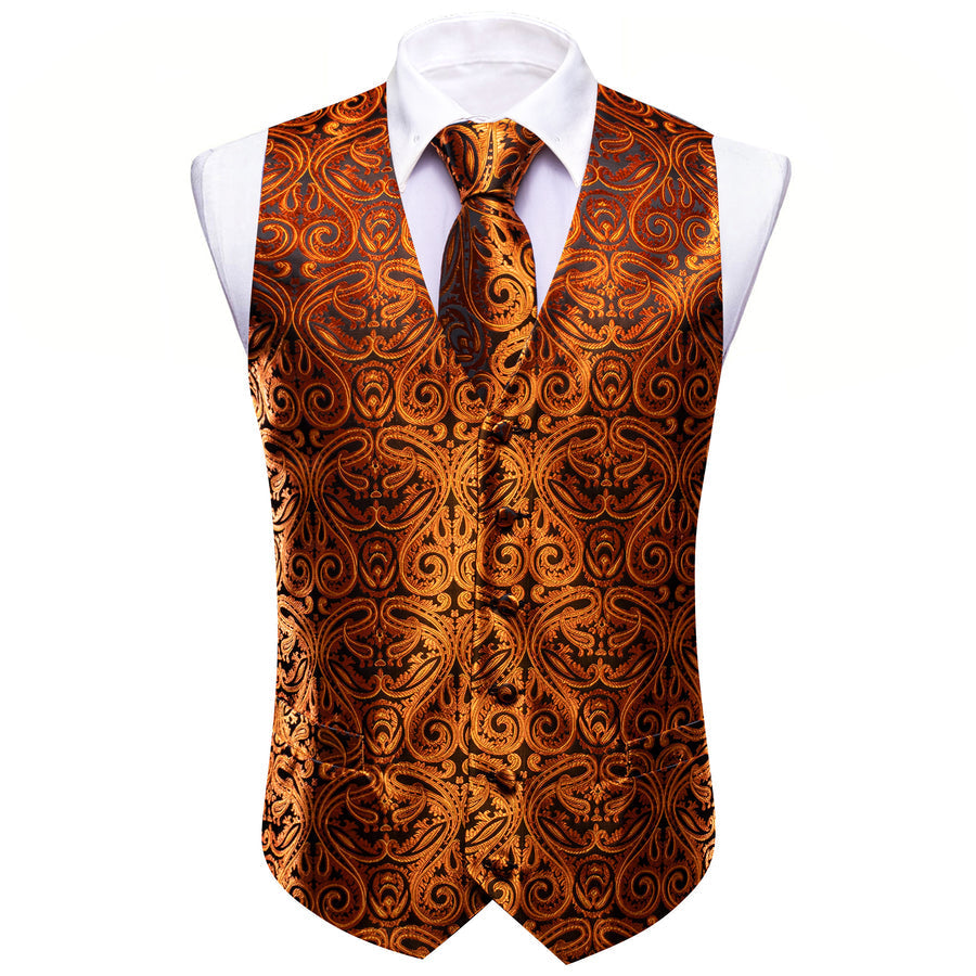 Black Gold Paisley Silk Luxury Men's Vest Set vest set    - Sophisticated Gentlemen