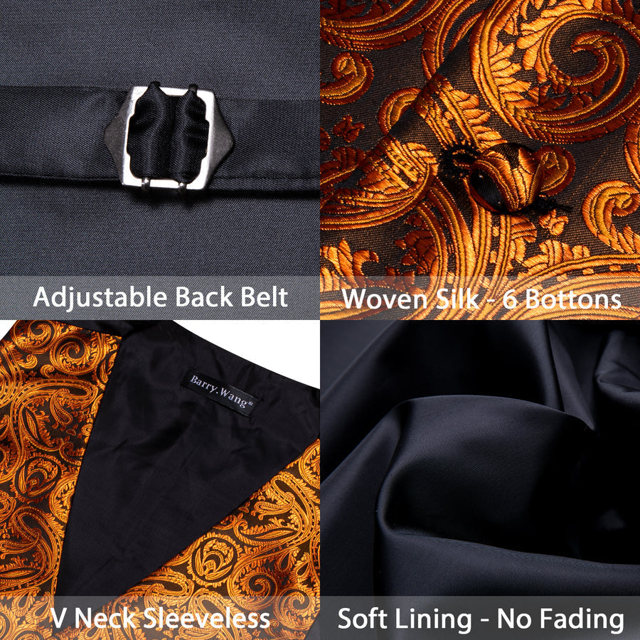 Black Gold Paisley Silk Luxury Men's Vest Set vest set    - Sophisticated Gentlemen