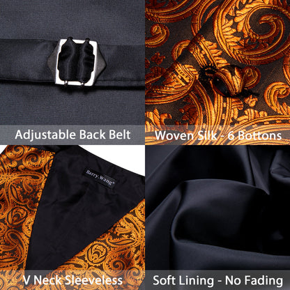 Black Gold Paisley Silk Luxury Men's Vest Set vest set    - Sophisticated Gentlemen