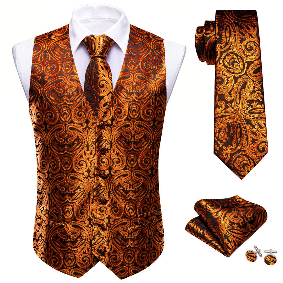 Black Gold Paisley Silk Luxury Men's Vest Set vest set    - Sophisticated Gentlemen