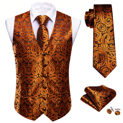 Black Gold Paisley Silk Luxury Men's Vest Set vest set    - Sophisticated Gentlemen