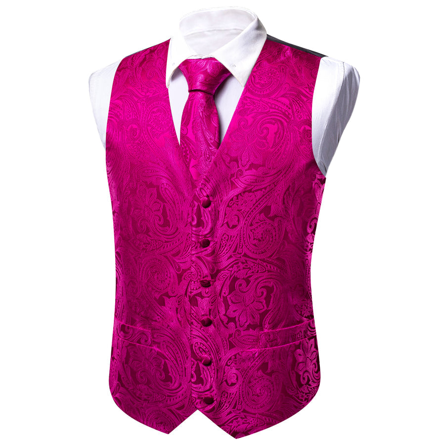DeepPink Floral Silk Vest Set vest set    - Sophisticated Gentlemen