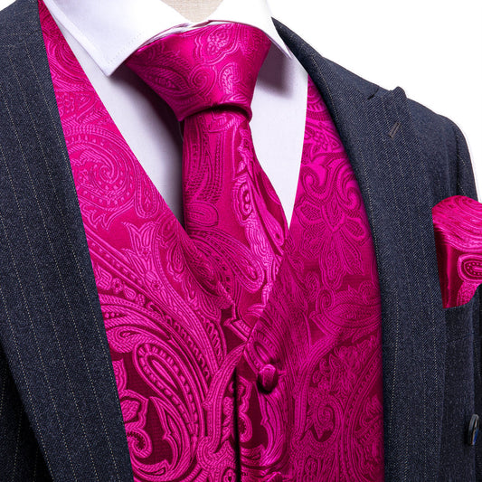 DeepPink Floral Silk Vest Set vest set S (Chest 40")   - Sophisticated Gentlemen