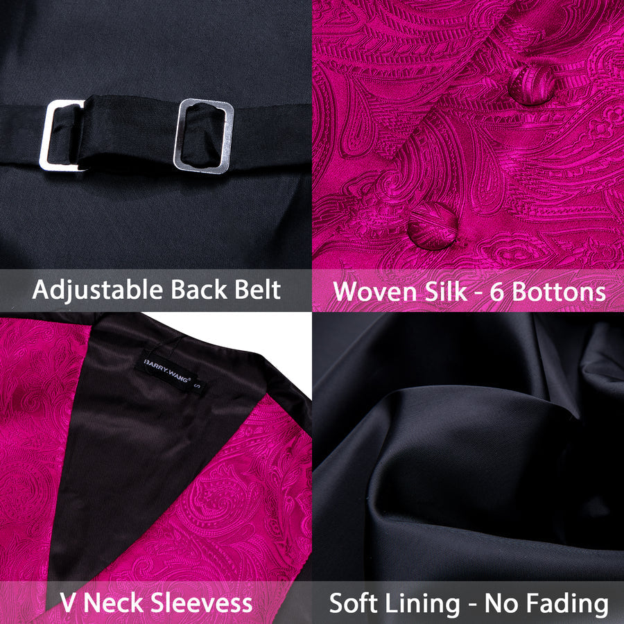 DeepPink Floral Silk Vest Set vest set    - Sophisticated Gentlemen