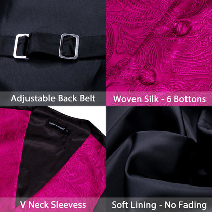 DeepPink Floral Silk Vest Set vest set    - Sophisticated Gentlemen