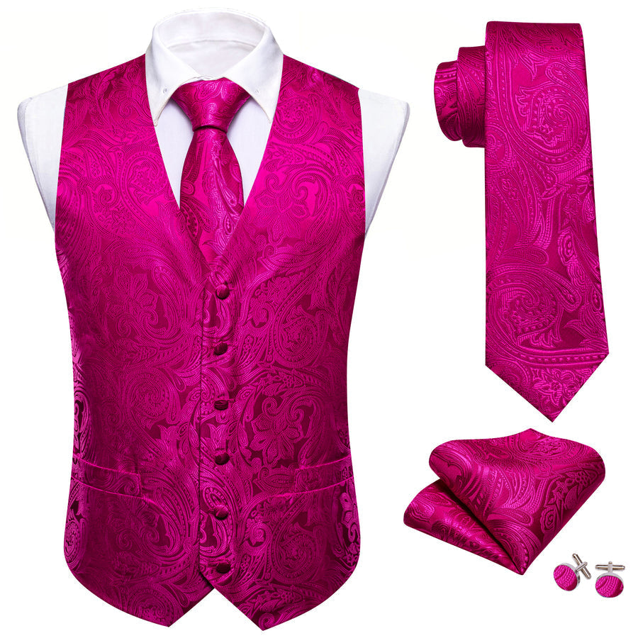 DeepPink Floral Silk Vest Set vest set    - Sophisticated Gentlemen