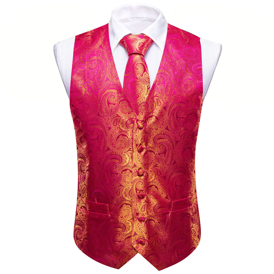 Pink Yellow Paisley Silk Vest Set vest set    - Sophisticated Gentlemen