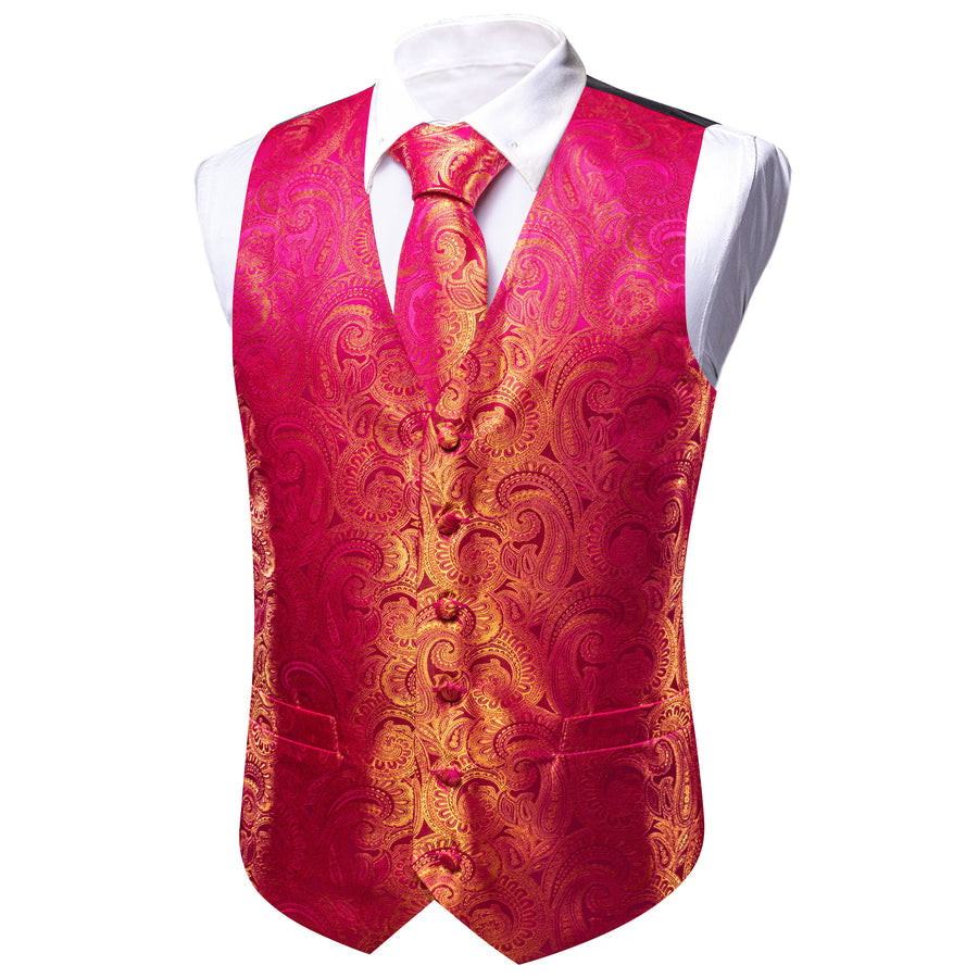 Pink Yellow Paisley Silk Vest Set vest set    - Sophisticated Gentlemen