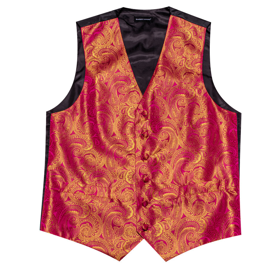 Pink Yellow Paisley Silk Vest Set vest set    - Sophisticated Gentlemen