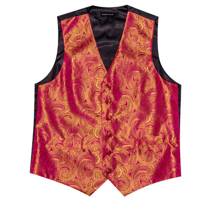 Pink Yellow Paisley Silk Vest Set vest set    - Sophisticated Gentlemen