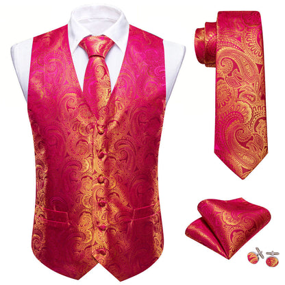 Pink Yellow Paisley Silk Vest Set vest set    - Sophisticated Gentlemen