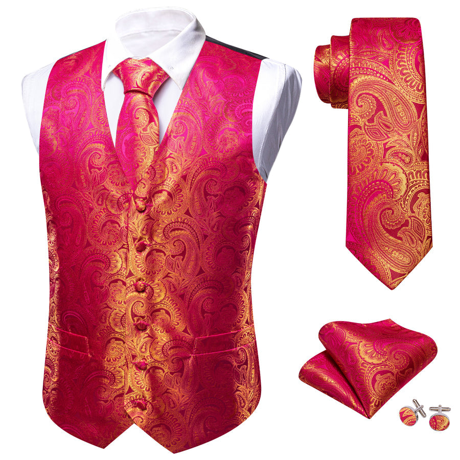 Pink Yellow Paisley Silk Vest Set vest set    - Sophisticated Gentlemen