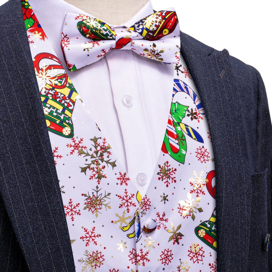 White Green Christmas Bowtie Vest Set vest set S (Chest 40")   - Sophisticated Gentlemen