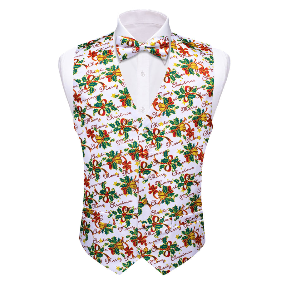 White Green Mistletoe Christmas Bowtie Vest Set vest set    - Sophisticated Gentlemen