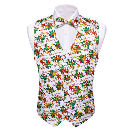 White Green Mistletoe Christmas Bowtie Vest Set vest set    - Sophisticated Gentlemen
