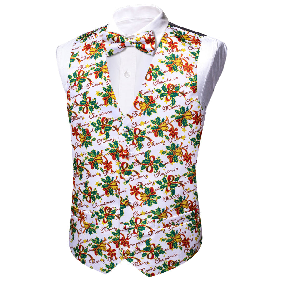 White Green Mistletoe Christmas Bowtie Vest Set vest set    - Sophisticated Gentlemen