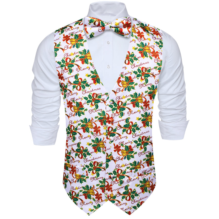 White Green Mistletoe Christmas Bowtie Vest Set vest set    - Sophisticated Gentlemen