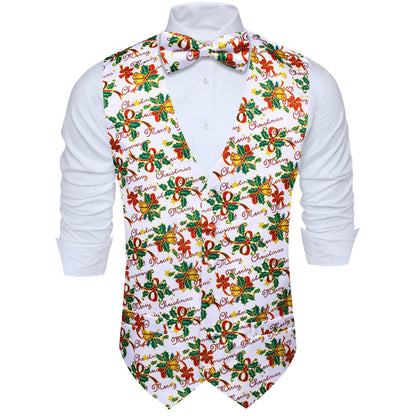 White Green Mistletoe Christmas Bowtie Vest Set vest set    - Sophisticated Gentlemen