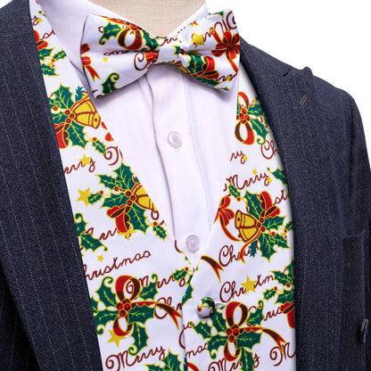 White Green Mistletoe Christmas Bowtie Vest Set vest set S (Chest 40")   - Sophisticated Gentlemen
