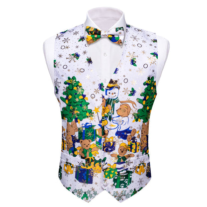White Green Christmas Tree Bowtie Vest Set vest set    - Sophisticated Gentlemen