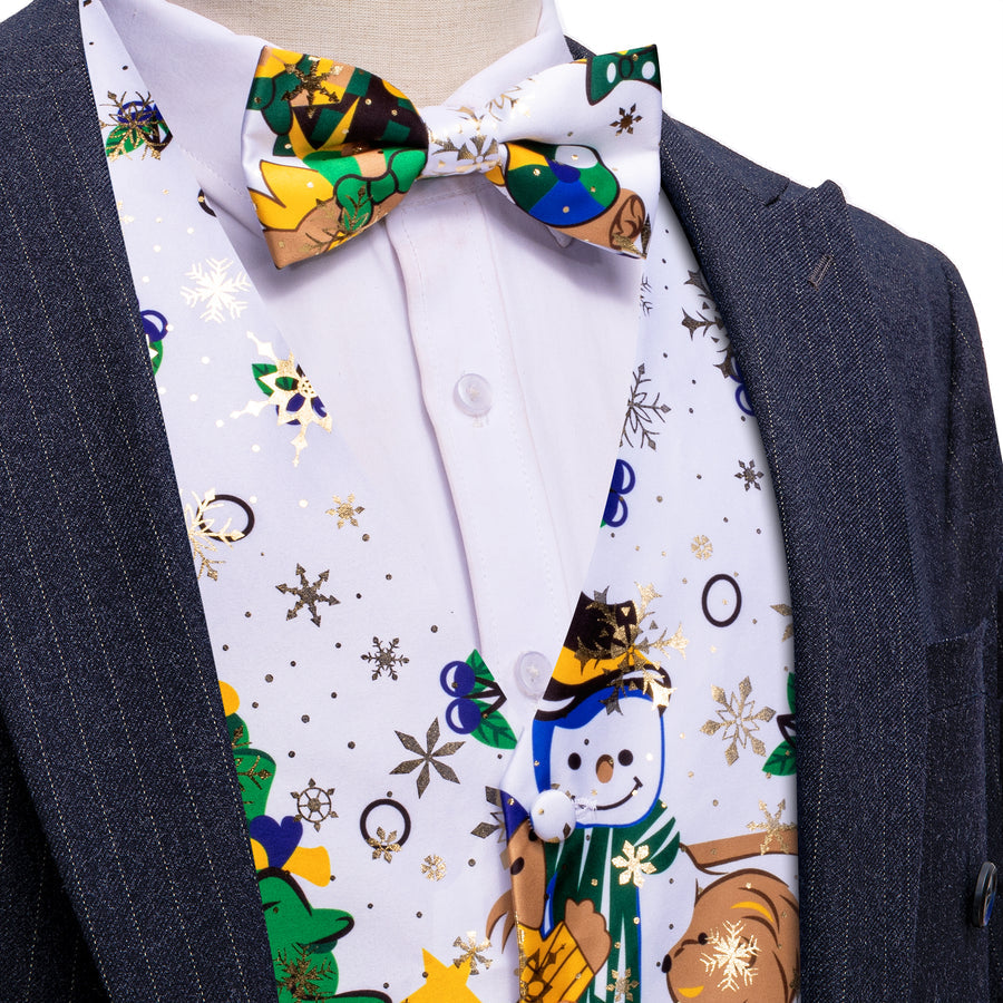 White Green Christmas Tree Bowtie Vest Set vest set S (Chest 40")   - Sophisticated Gentlemen