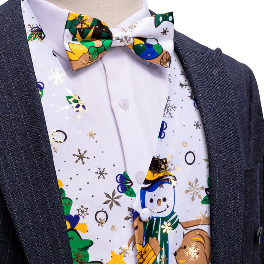 White Green Christmas Tree Bowtie Vest Set vest set S (Chest 40")   - Sophisticated Gentlemen