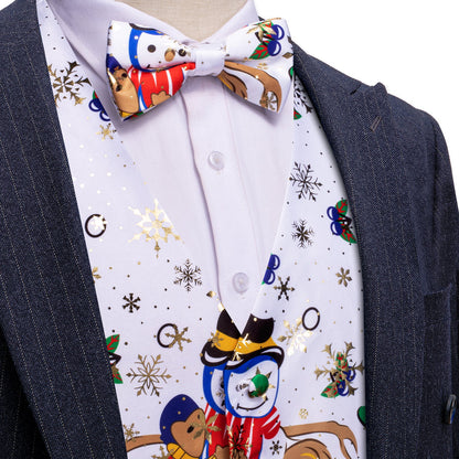 White Red Christmas Novelty Bowtie Vest Set vest set S (Chest 40")   - Sophisticated Gentlemen