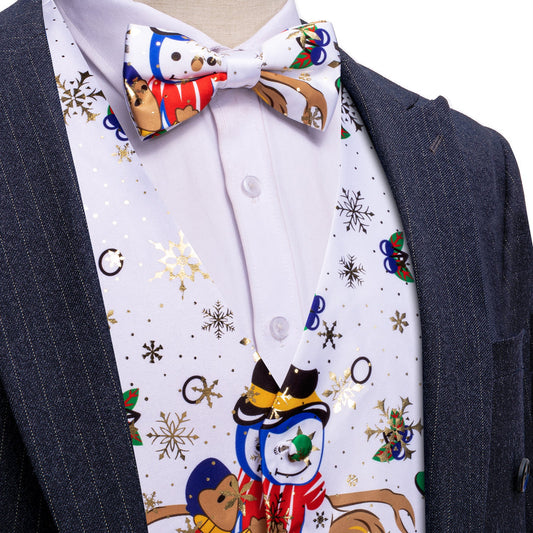 White Red Christmas Novelty Bowtie Vest Set vest set S (Chest 40")   - Sophisticated Gentlemen