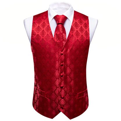 Red Jacquard Woven Classic Men's Vest Set vest set    - Sophisticated Gentlemen