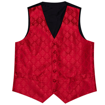 Red Jacquard Woven Classic Men's Vest Set vest set    - Sophisticated Gentlemen