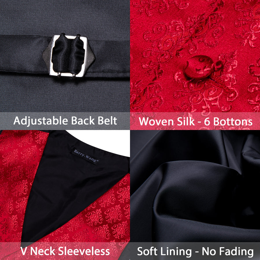 Red Jacquard Woven Classic Men's Vest Set vest set    - Sophisticated Gentlemen