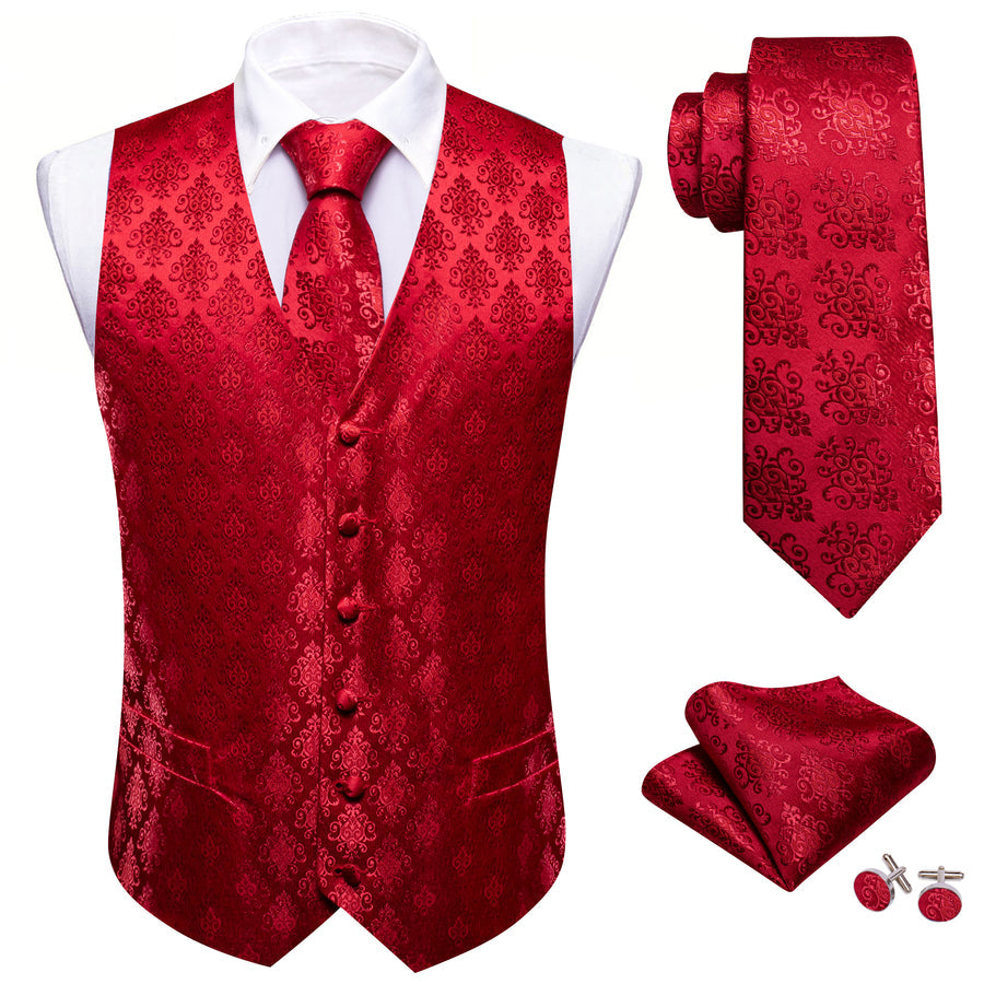 Red Jacquard Woven Classic Men's Vest Set vest set    - Sophisticated Gentlemen