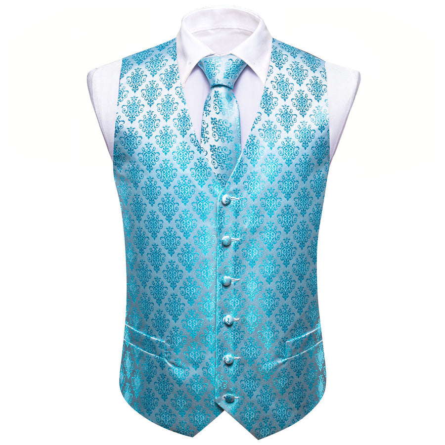 Sky Blue Jacquard Woven Classic Vest Set vest set    - Sophisticated Gentlemen