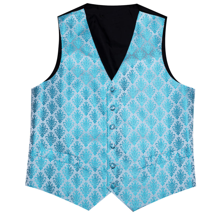 Sky Blue Jacquard Woven Classic Vest Set vest set    - Sophisticated Gentlemen