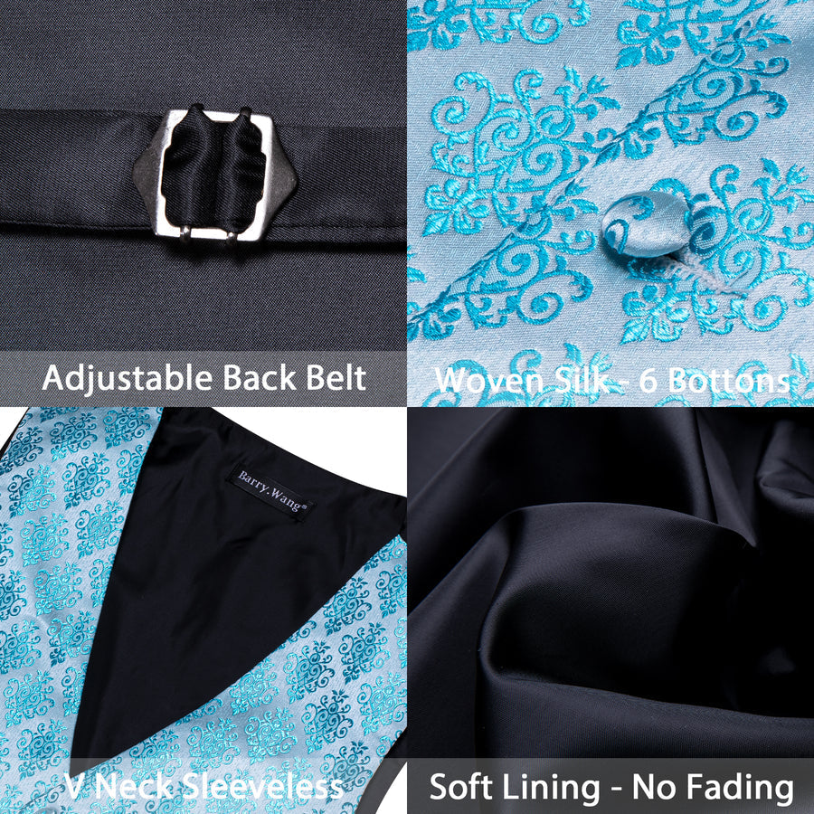 Sky Blue Jacquard Woven Classic Vest Set vest set    - Sophisticated Gentlemen