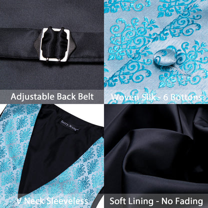 Sky Blue Jacquard Woven Classic Vest Set vest set    - Sophisticated Gentlemen