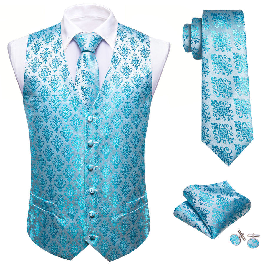 Sky Blue Jacquard Woven Classic Vest Set vest set    - Sophisticated Gentlemen