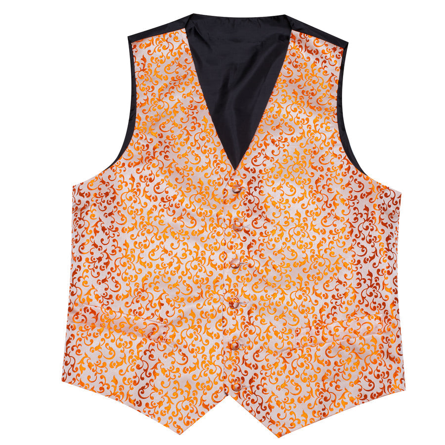 Orange Floral Silk Luxury Men's Vest Set vest set    - Sophisticated Gentlemen