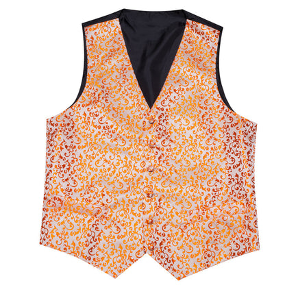 Orange Floral Silk Luxury Men's Vest Set vest set    - Sophisticated Gentlemen