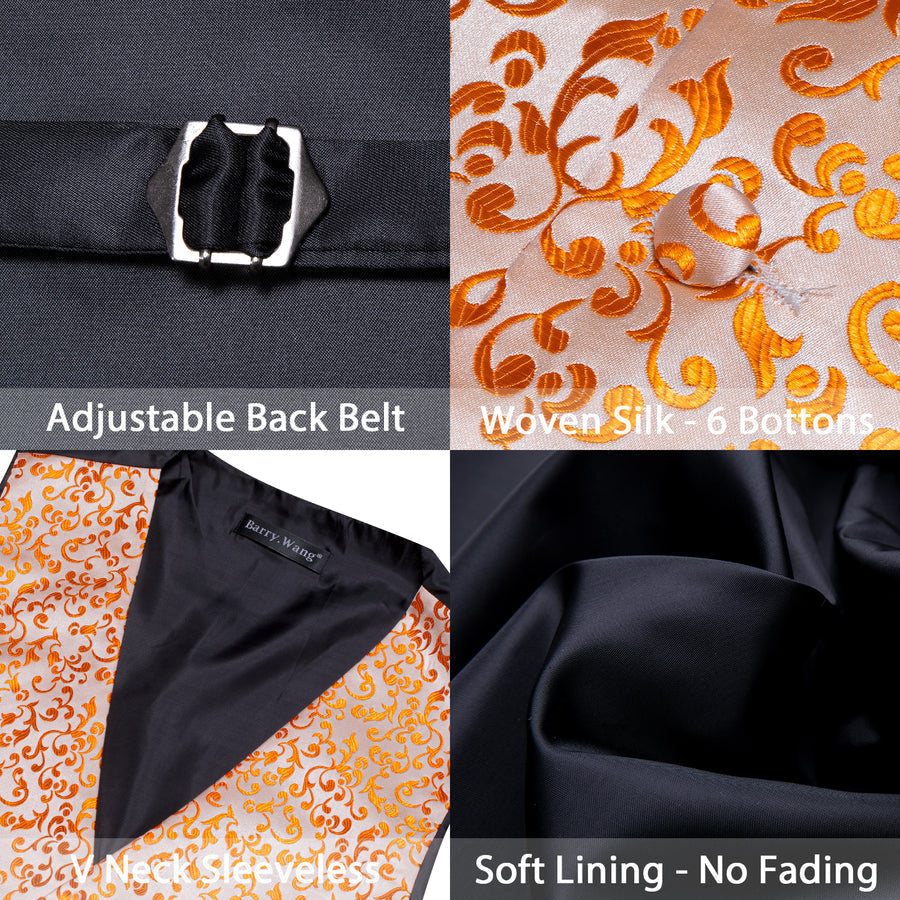 Orange Floral Silk Luxury Men's Vest Set vest set    - Sophisticated Gentlemen