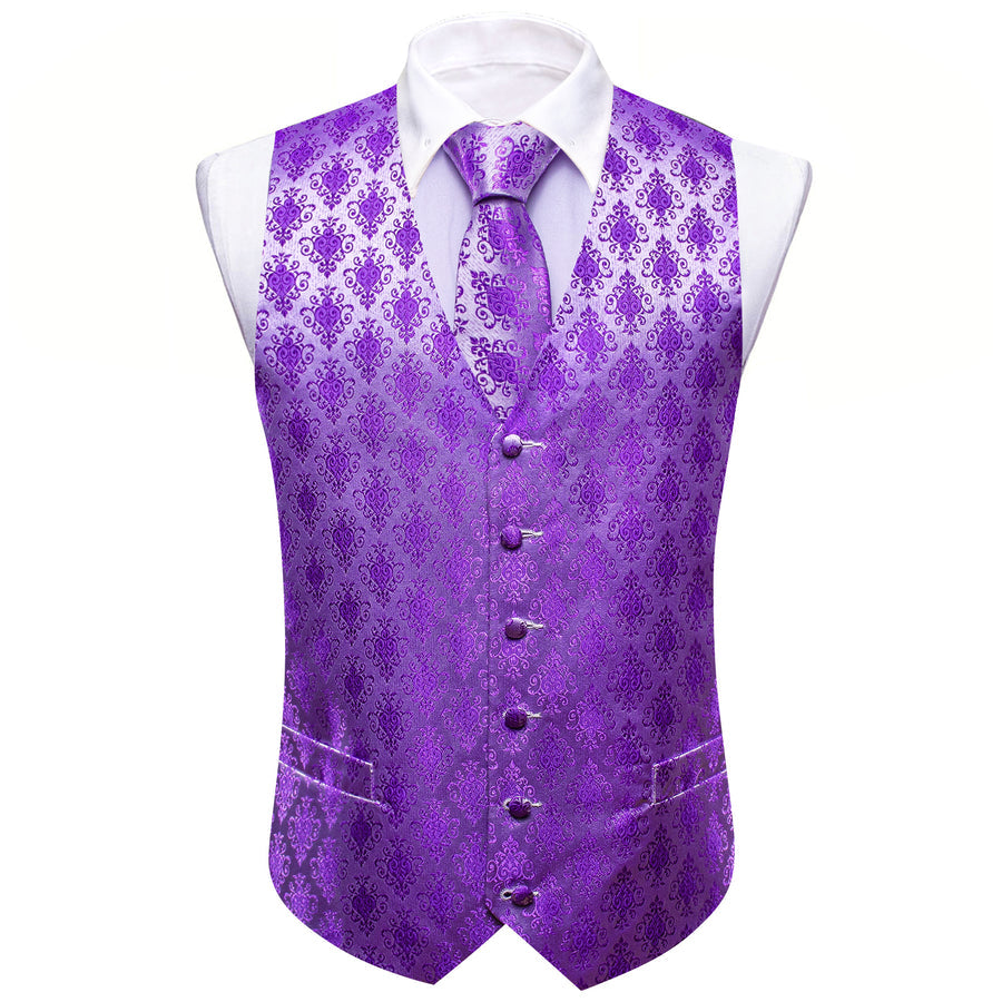 Purple Jacquard Woven Classic Men's Vest Set vest set    - Sophisticated Gentlemen