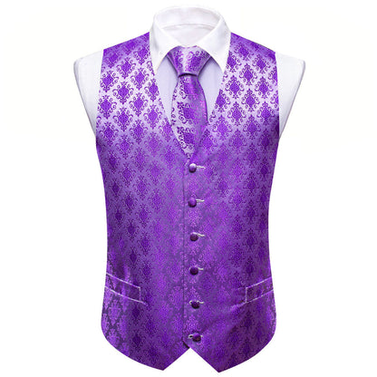 Purple Jacquard Woven Classic Men's Vest Set vest set    - Sophisticated Gentlemen
