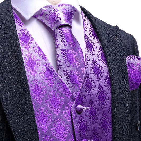 Purple Jacquard Woven Classic Men's Vest Set vest set S (Chest 40")   - Sophisticated Gentlemen